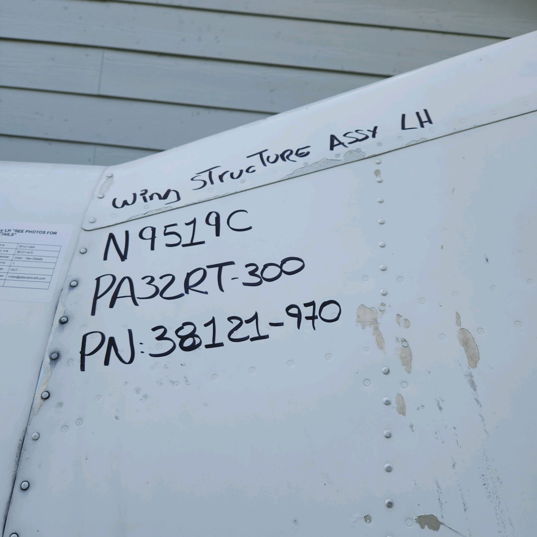 Used aircraft parts for sale, 38121-008 Piper PA32RT-300 WING STRUCTURE ASSY LH "SEE PHOTOS FOR DETAILS"