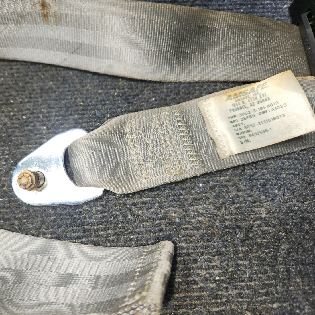 Used aircraft parts for sale, 3052-3-181-813 AmSafe 35FB9 Cessna 172 Lap Seatbelt Assembly with Reel Assy "Set"