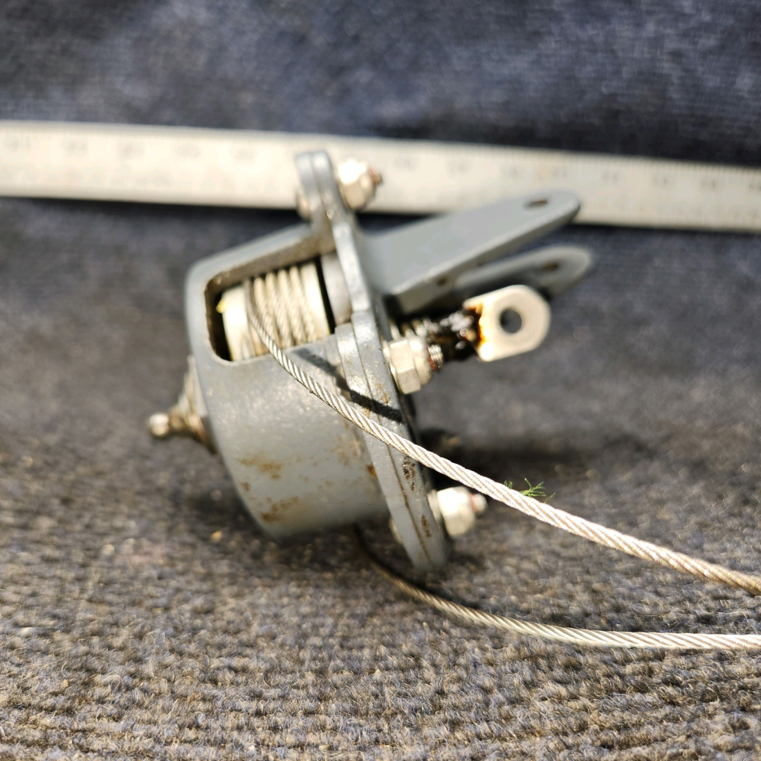 Used aircraft parts for sale, 35-524375 BEECHCRAFT F35 Elevator Trim Tab Actuator Housing & Cap with Cable