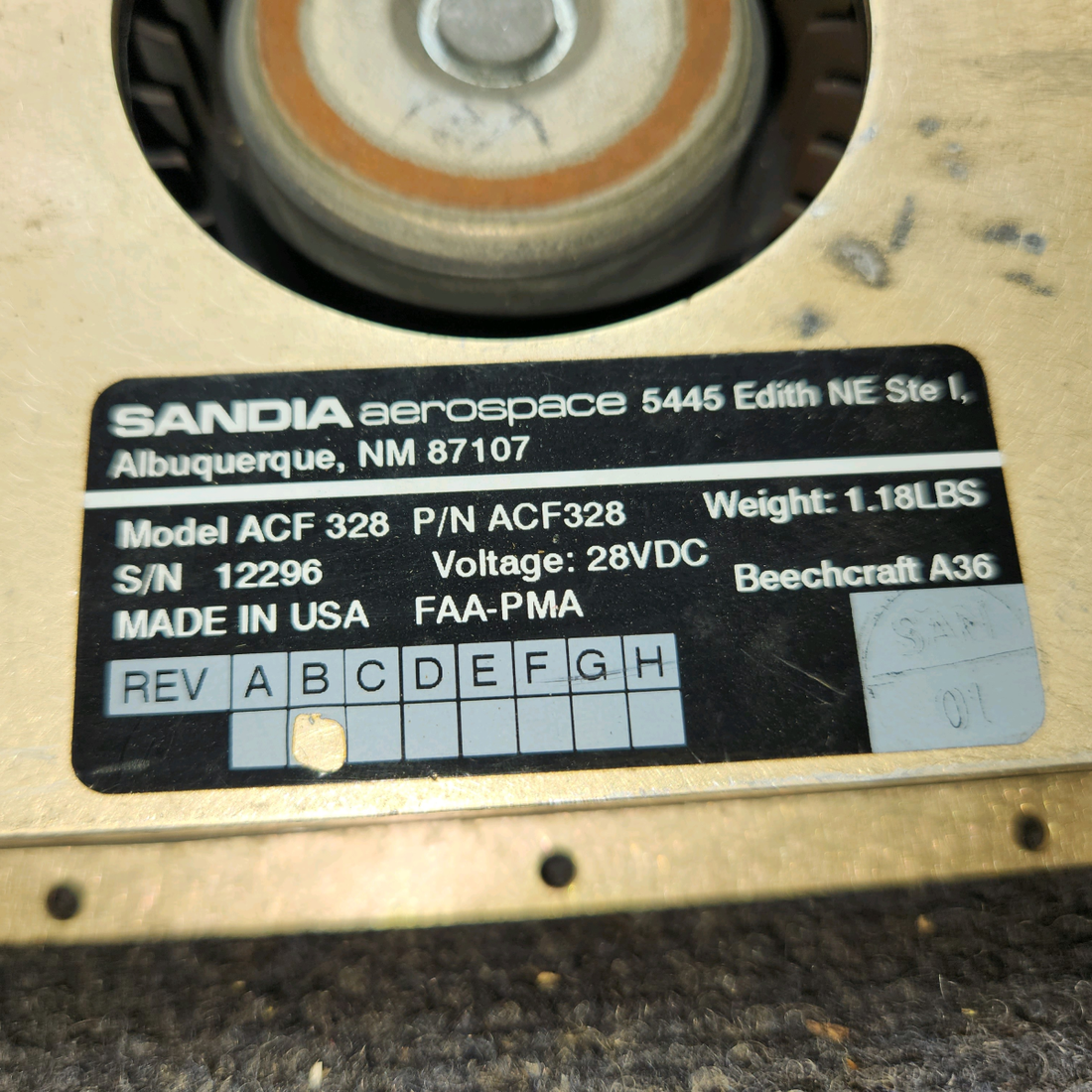 Used aircraft parts for sale, ACF328 Sandia Aerospace ACF 328 Piper PA28 Avionics Colling Fan with Connector  28 Volts