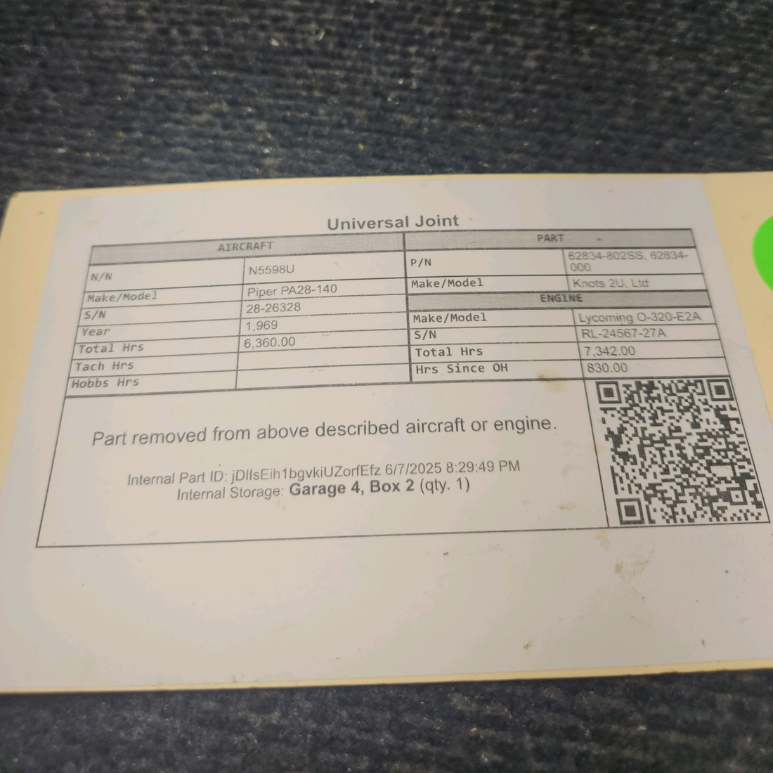 Used aircraft parts for sale, 62834-802SS Knots 2U, Ltd Piper PA28-140 Universal Joint