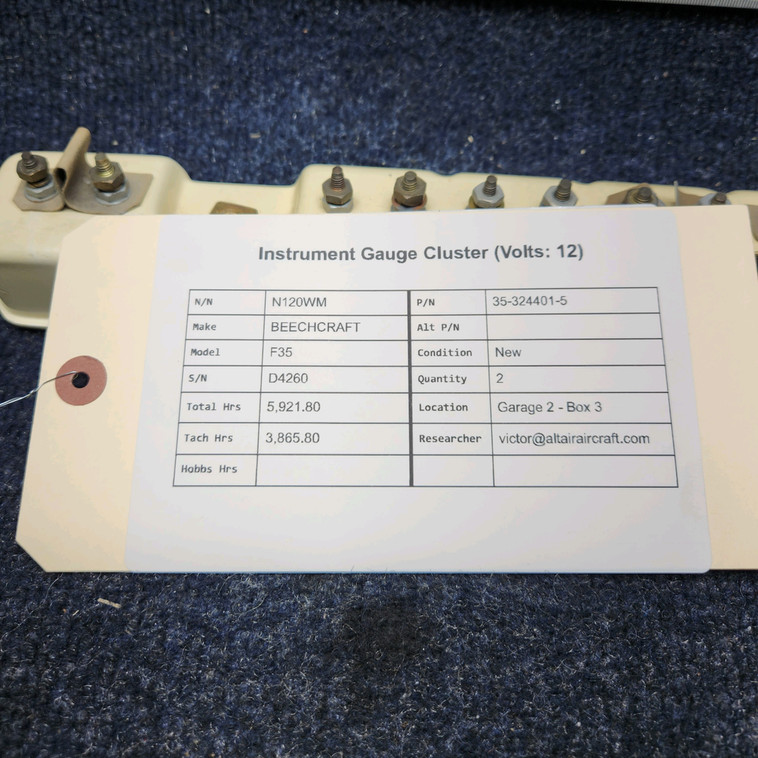 Used aircraft parts for sale, 35-324401-5 BEECHCRAFT F35 INSTRUMENT GAUGE CLUSTER (VOLTS: 12) PRICE PER EACH