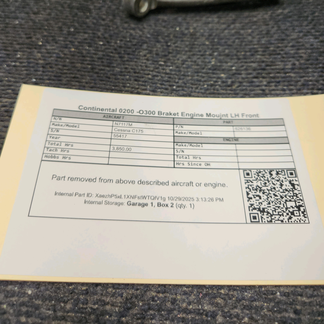 Used aircraft parts for sale, 626136 Continental O-200, O-300 Cessna C175 Bracket Engine Mount - LH Front