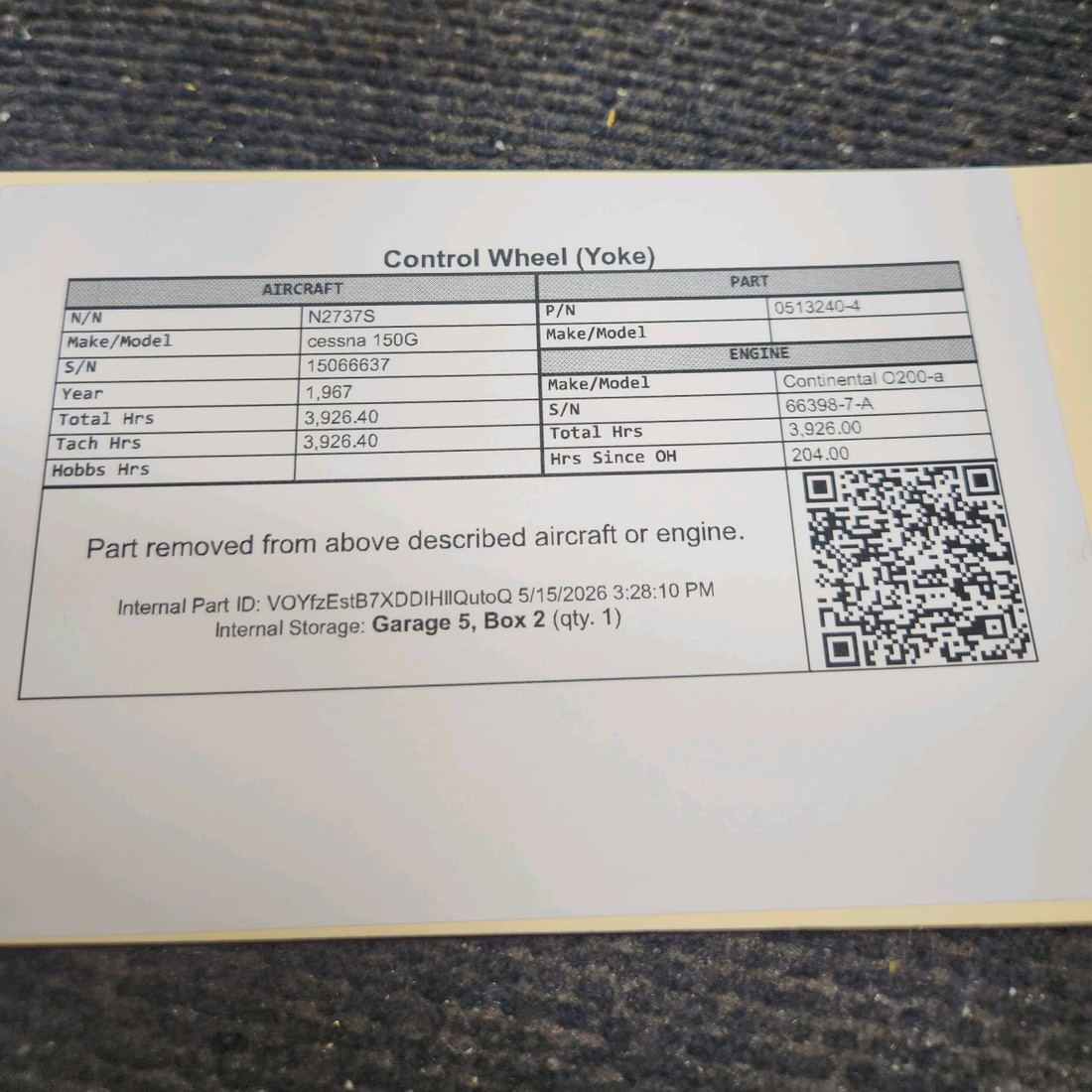 Used aircraft parts for sale, 0513240-4 cessna 150G Control Wheel (Yoke)