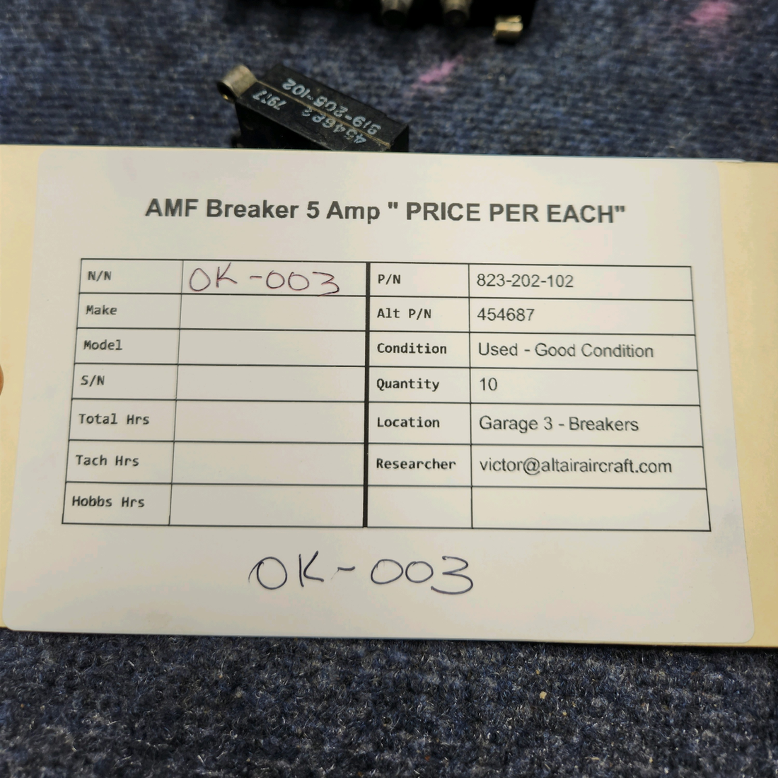 Used aircraft parts for sale, 823-205-102 Wood Piper PA-31T AMF BREAKER 5 AMP " PRICE PER EACH"