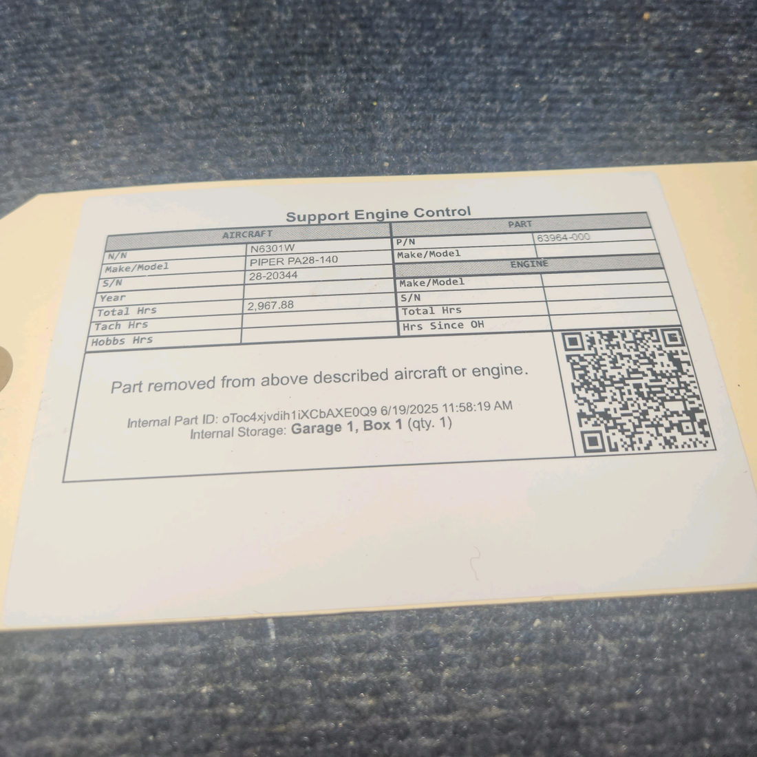 Used aircraft parts for sale, 63964-000 PIPER PA28-140 Engine Support Control sold as a set.