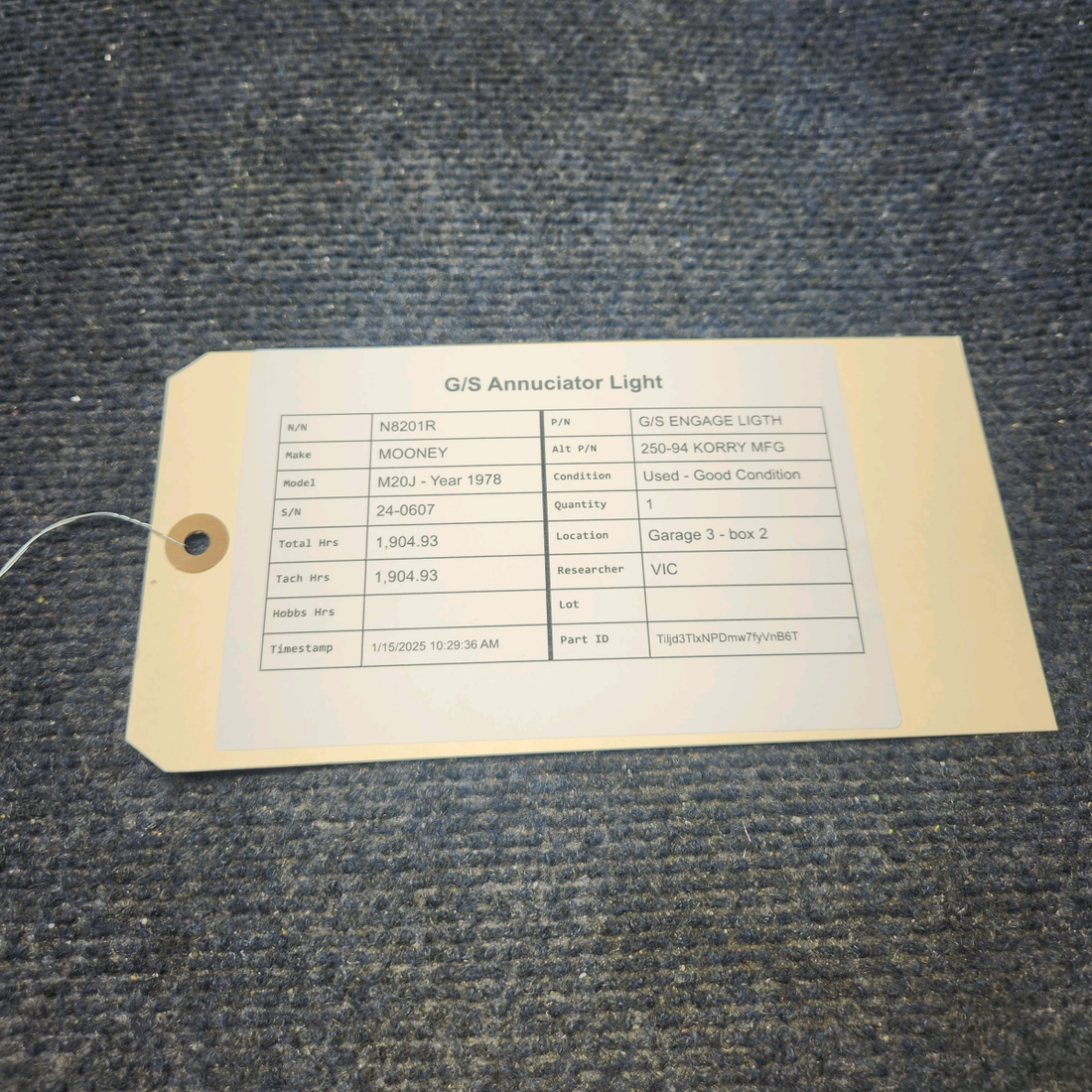 Used aircraft parts for sale, G/S ENGAGE LIGTH MOONEY M20J G/S ANNUCIATOR LIGHT