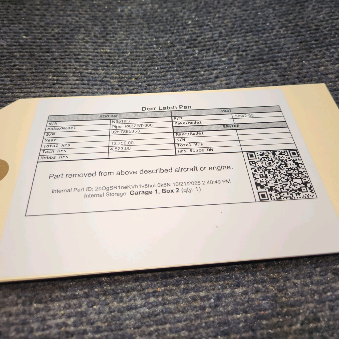 Used aircraft parts for sale, 79542-05 Piper PA32RT-300 Door Latch Pan