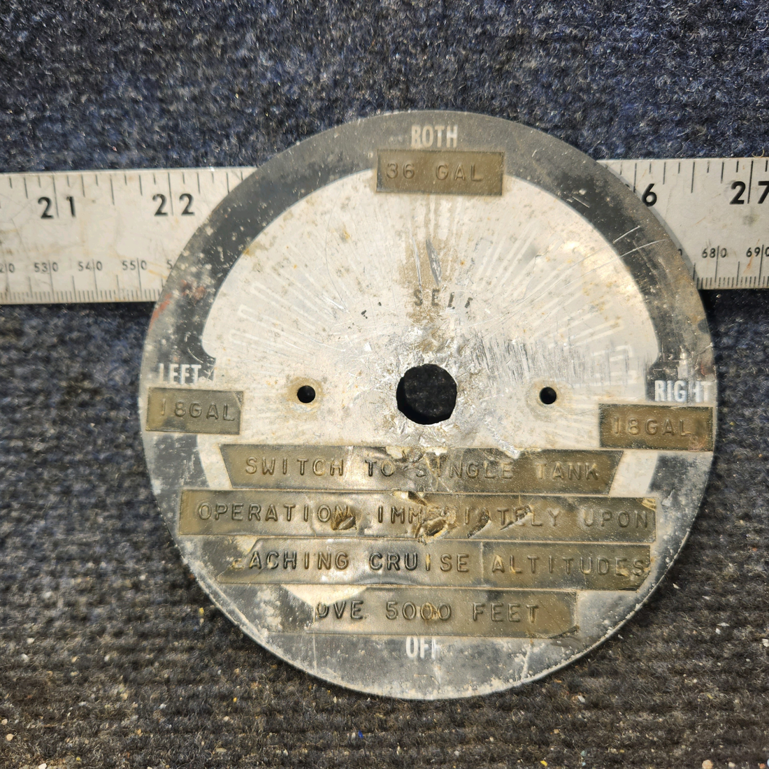 Used aircraft parts for sale, 0500246-11 Cessna 172F 36-Gallon Range Tank Selector Placard – Rare