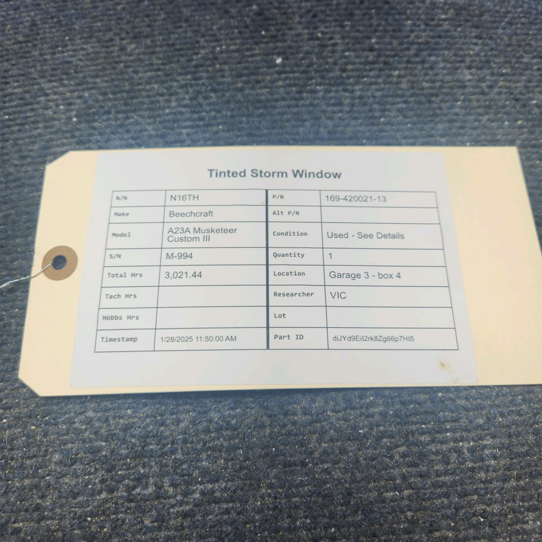 Used aircraft parts for sale, 169-420021-13 Beechcraft A23A Musketeer Custom III TINTED STORM WINDOW