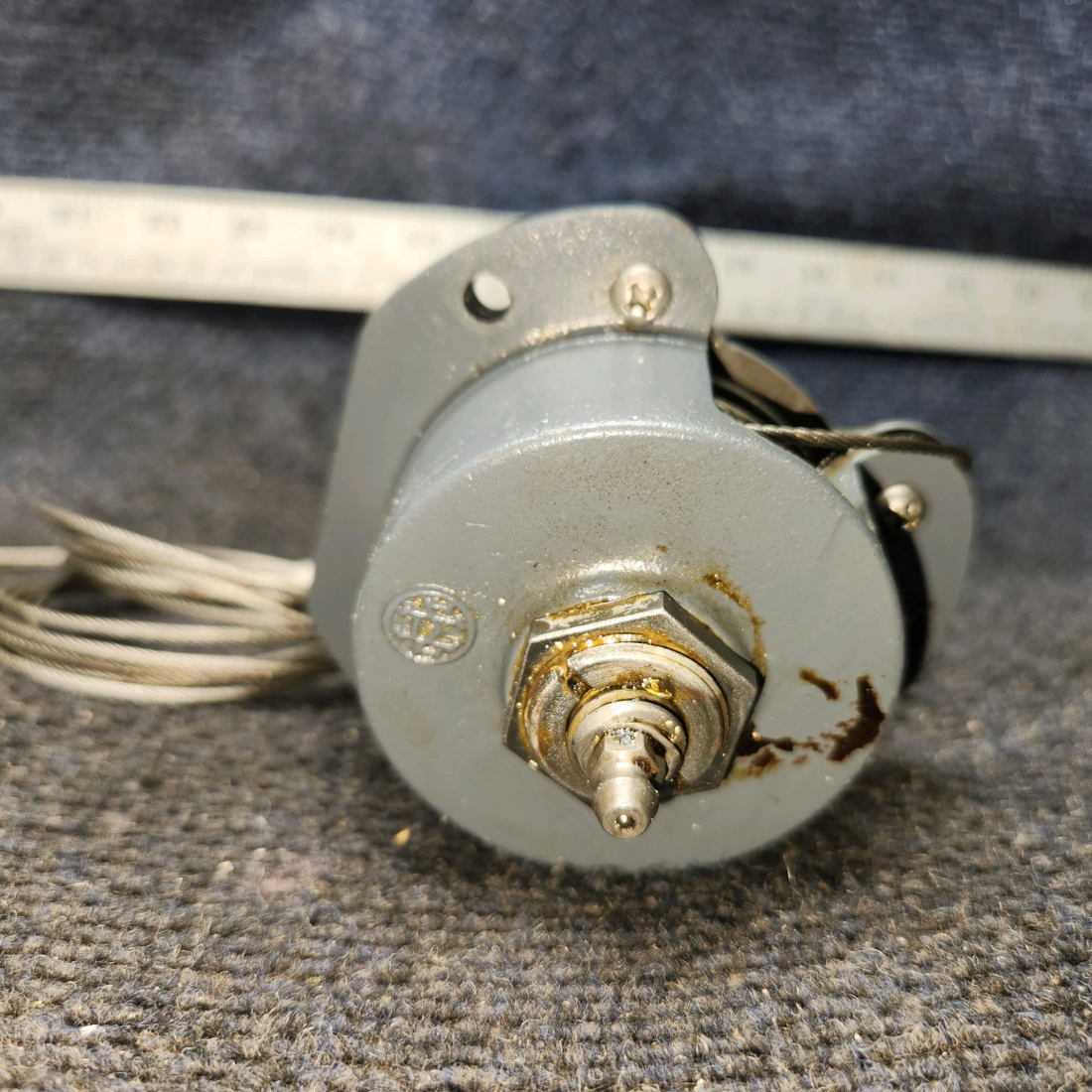 Used aircraft parts for sale, 35-524375 BEECHCRAFT F35 Elevator Trim Tab Actuator Housing & Cap with Cable