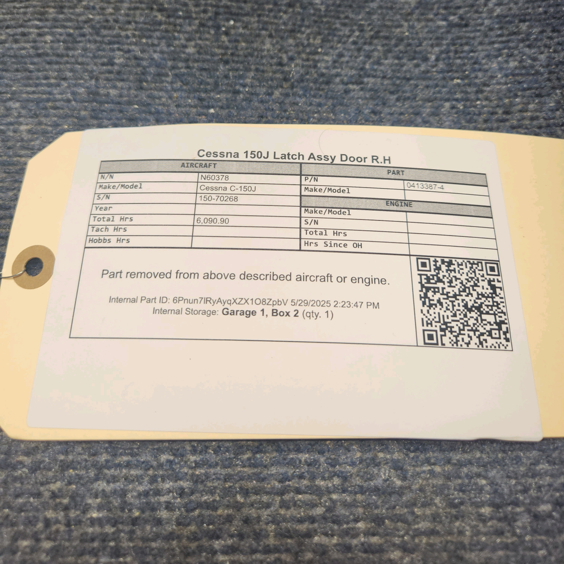 Used aircraft parts for sale, 0413387-4 Cessna C-150J Door Latch Assy RH