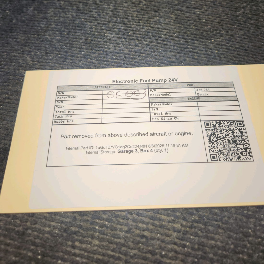 Used aircraft parts for sale, 476-284 Facet Electronic Fuel Pump 24V