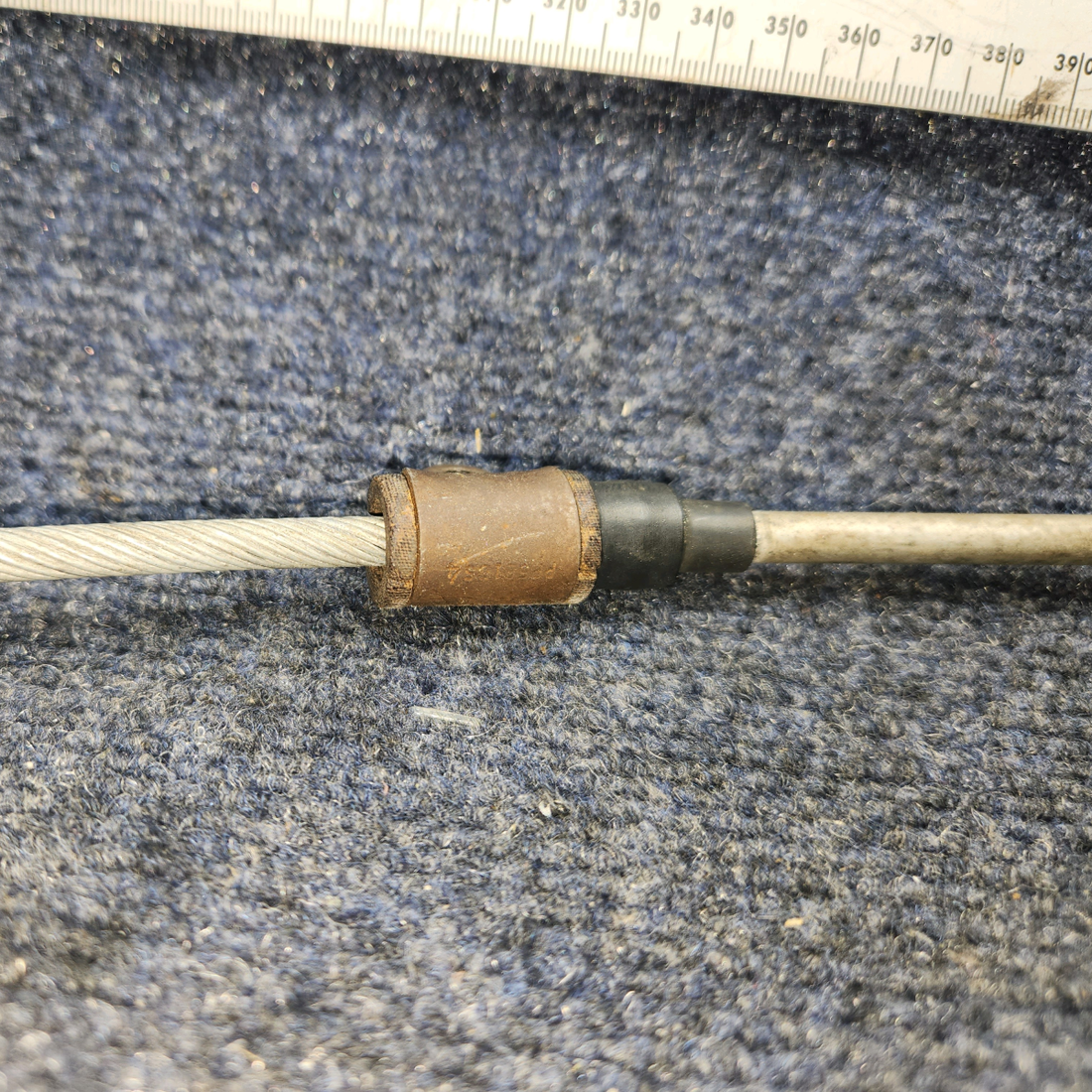 Used aircraft parts for sale, 169-940013-21 Beechcraft A24R Propeller Control Cable VERNIER (Length: 49-3/4") PLASTIC IS BROKE-SEE PHOTOS.