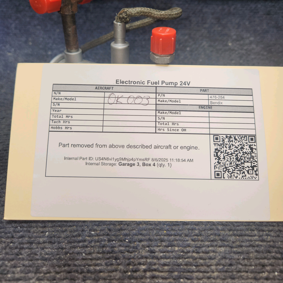 Used aircraft parts for sale, 476-284 Bendix Electronic Fuel Pump 24V