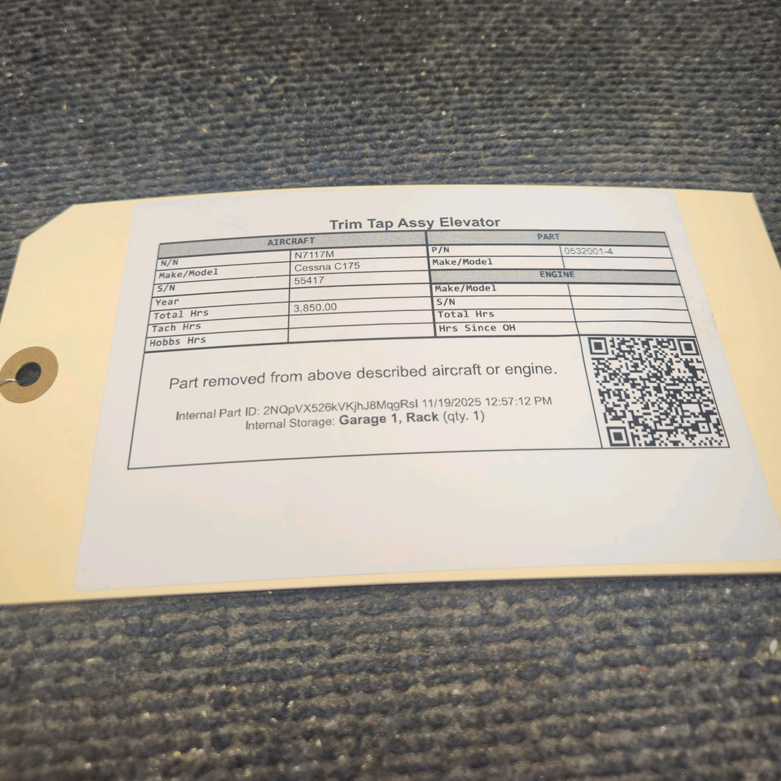 Used aircraft parts for sale, 0532001-4 Cessna C175 Trim Tap Assy Elevator