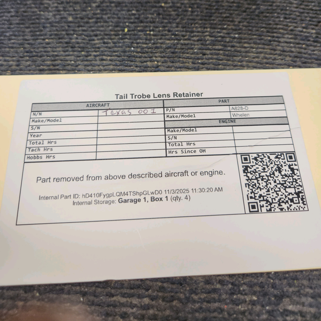 Used aircraft parts for sale, A628-D Whelen Tail Trobe Lens Retainer