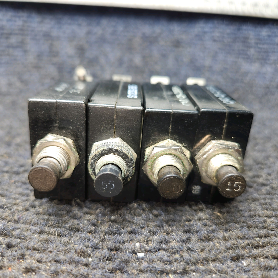 Used aircraft parts for sale, S1232-55, CB-2330A, CB-2315A, CB-2340A Cessna C175 Circuit Breaker Lot of Four(4) 15A/30A/40A/55A