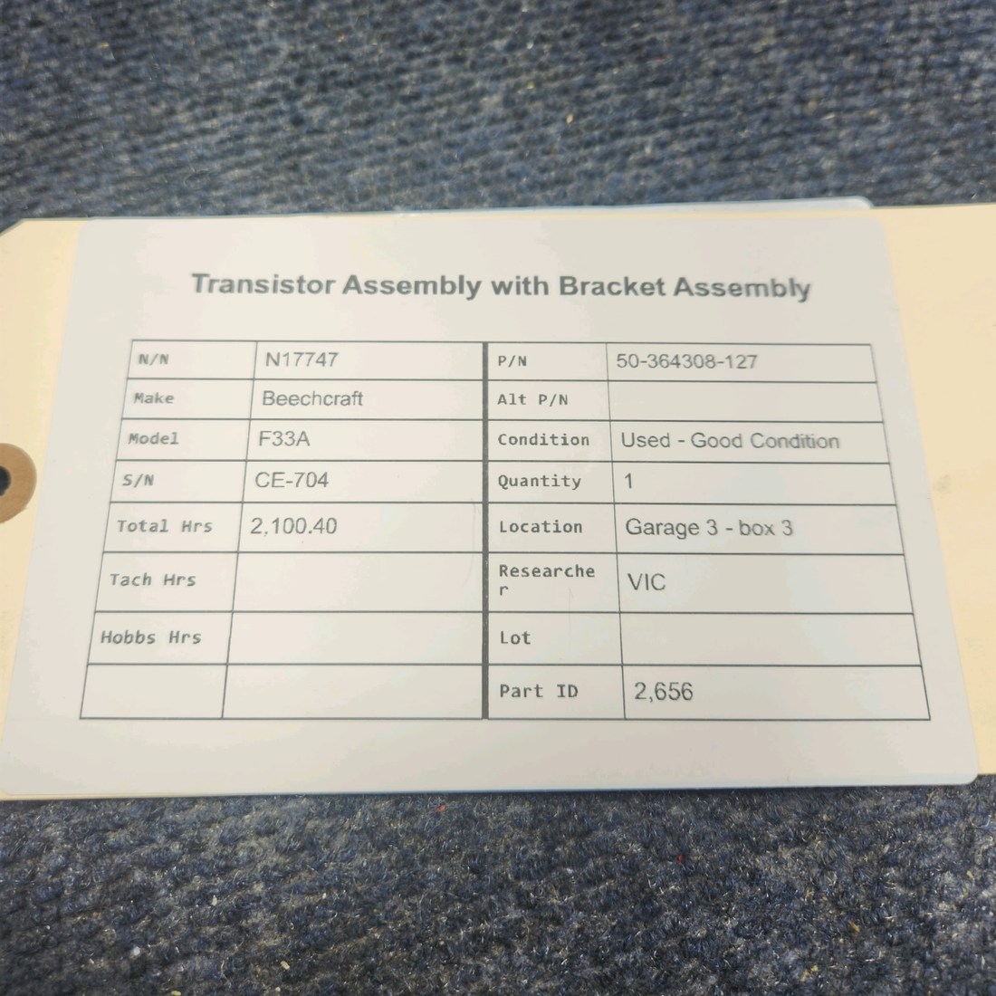 Used aircraft parts for sale, 50-364308-127 Beechcraft F33A TRANSISTOR ASSEMBLY WITH BRACKET ASSEMBLY
