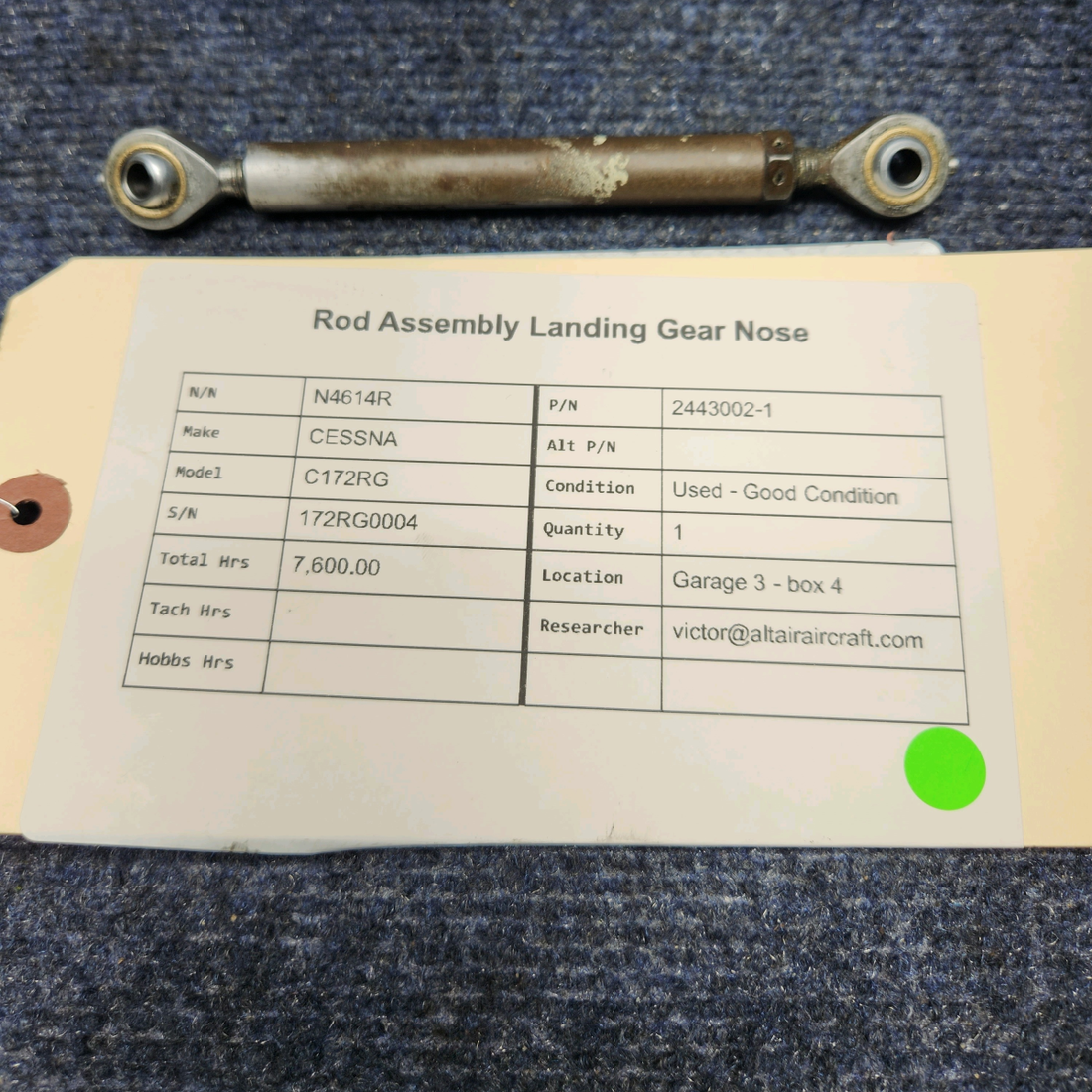 Used aircraft parts for sale, 2443002-1 CESSNA C172RG ROD ASSEMBLY LANDING GEAR NOSE