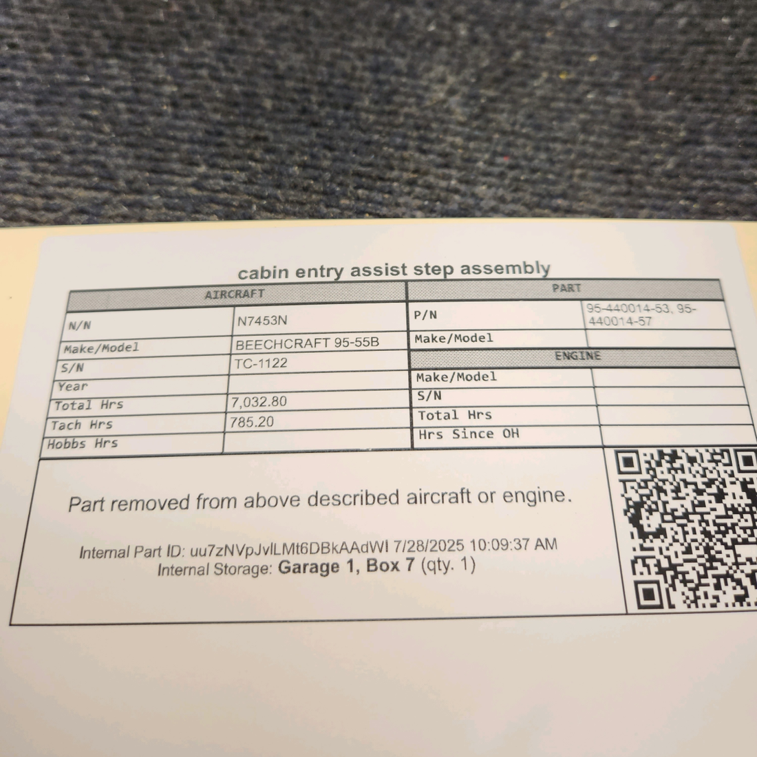 Used aircraft parts for sale, 95-440014-53 BEECHCRAFT 95-55B Cabin Entry Assist Step Assembly