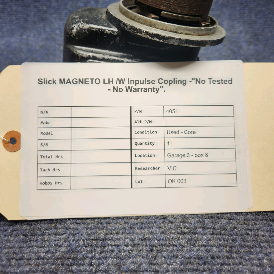Used aircraft parts for sale, 4051 Slick SLICK MAGNETO  LH W IMPULSE COUPLING -"NO TESTED - NO WARRANTY".