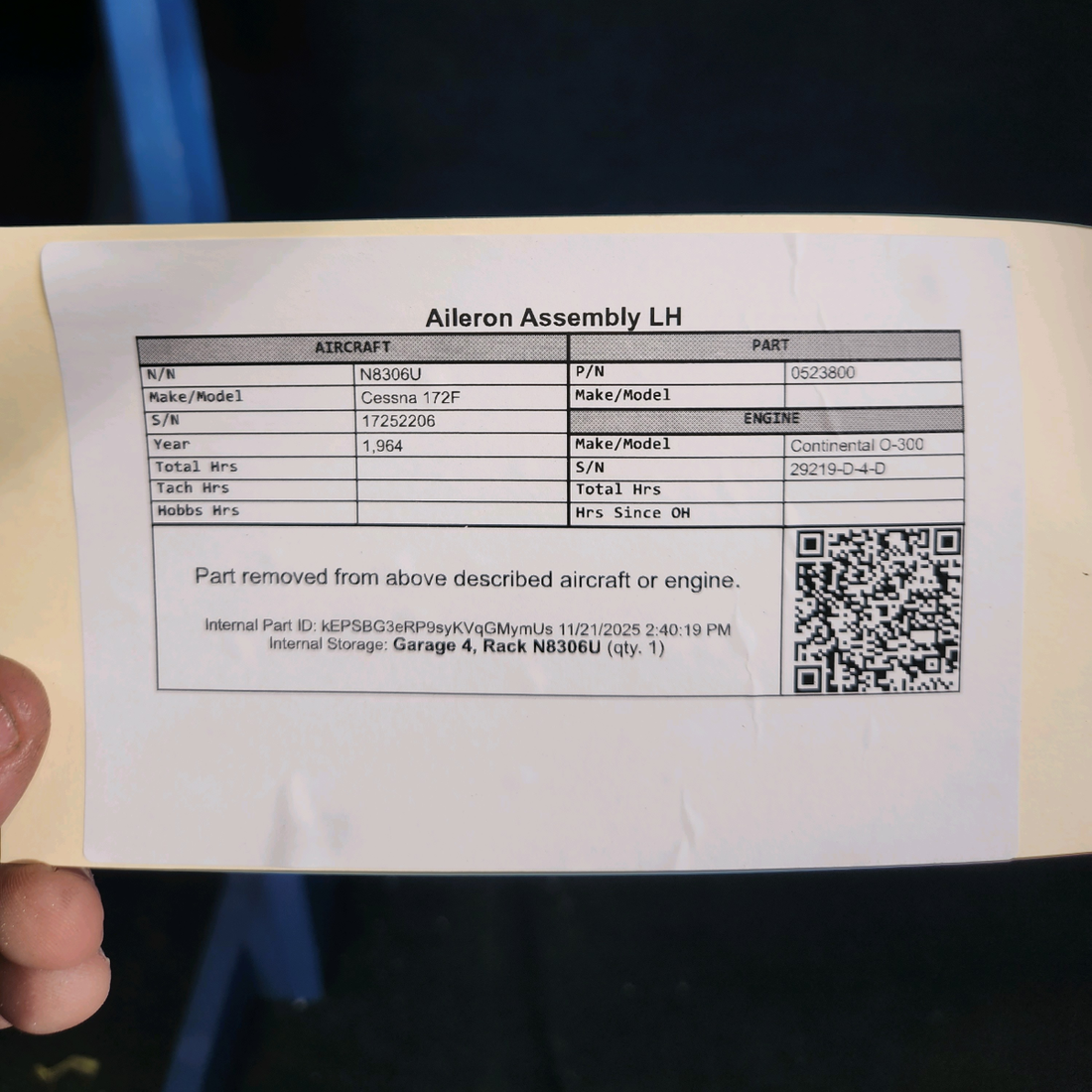 Used aircraft parts for sale, 0523800 Cessna 172F Aileron Assembly - LH