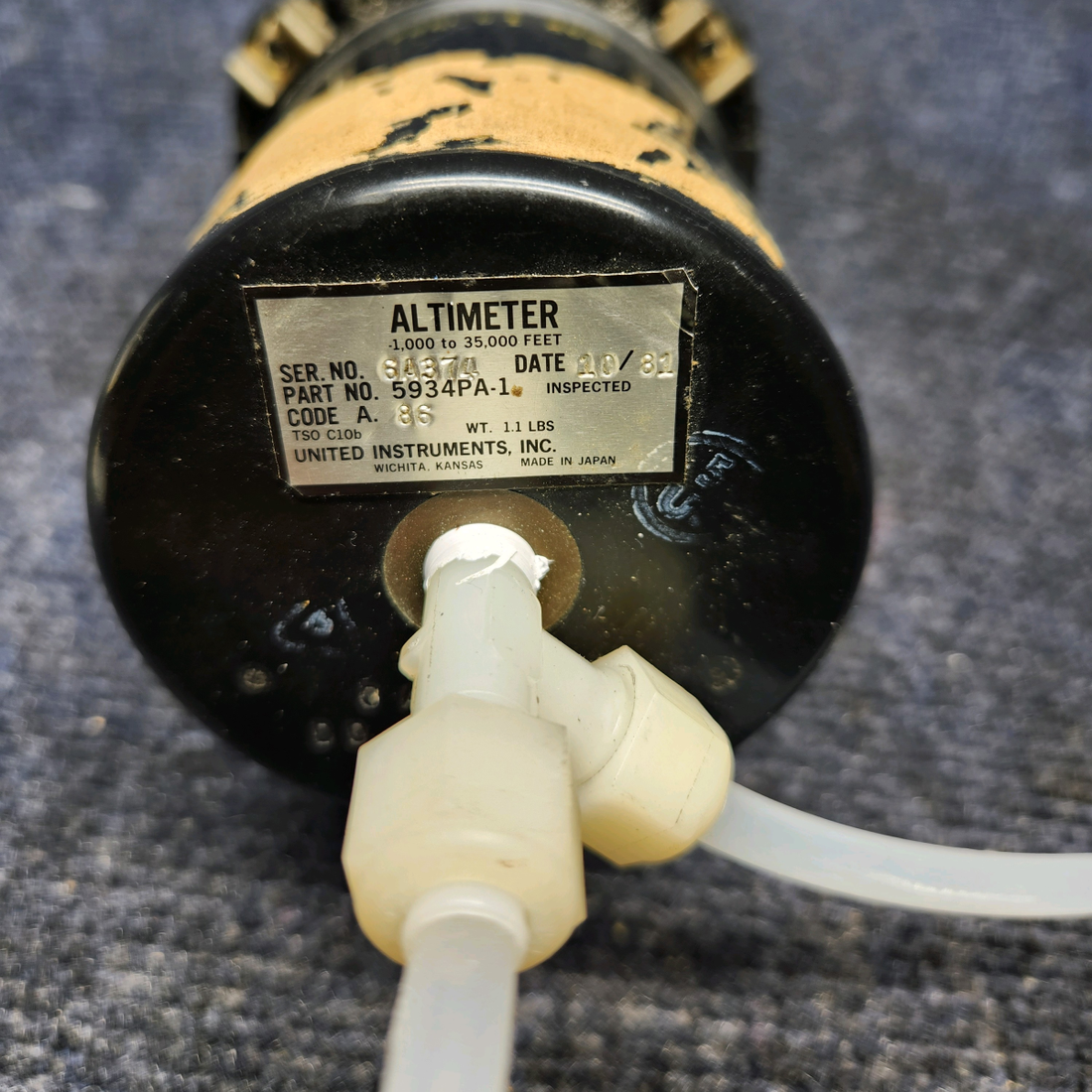 Used aircraft parts for sale, 5934PAD-1 United Instruments Beechcraft A23A Musketeer Custom III ALTIMETER