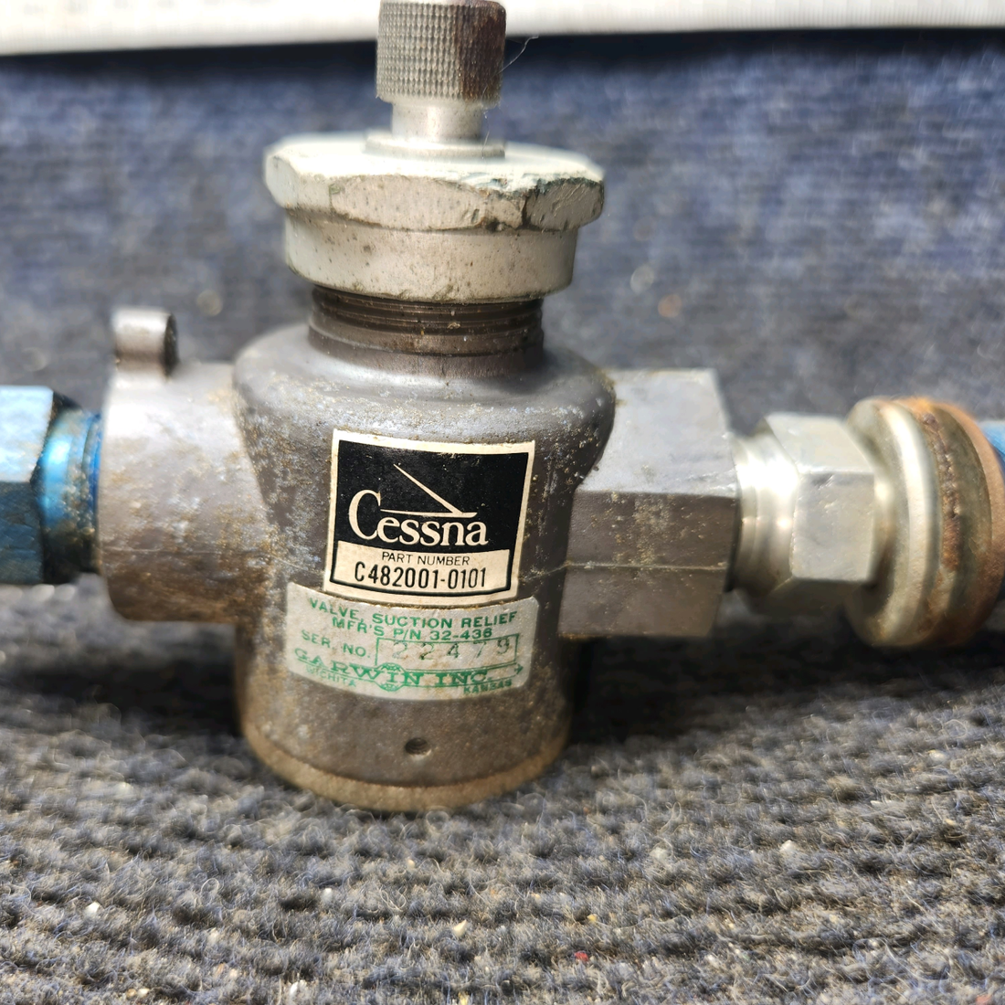 Used aircraft parts for sale, 32-436 Cessna 172F Suction Relief Valve Assembly