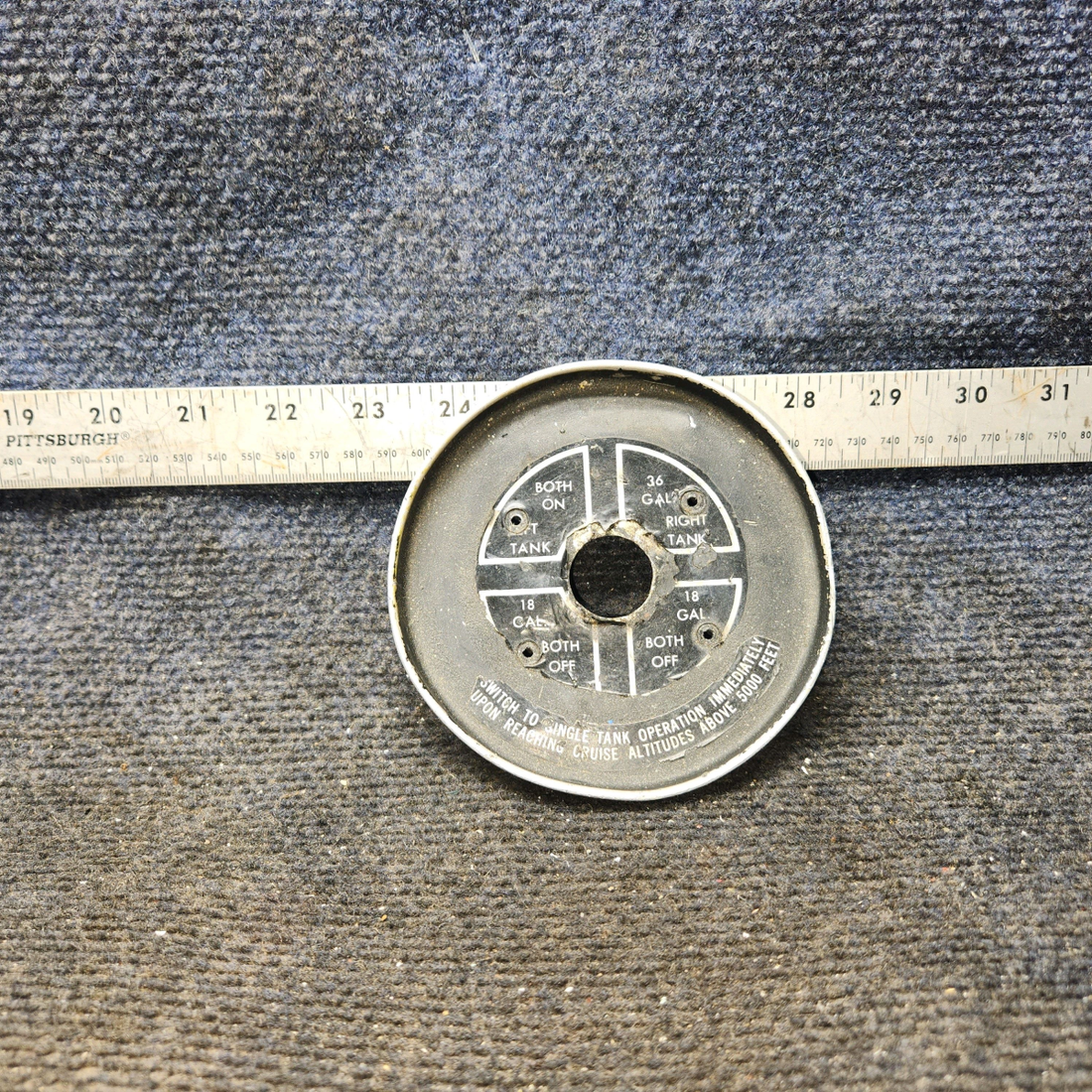 Used aircraft parts for sale, 0511198 Cessna 172 E Fuel Selector Cup with Placard