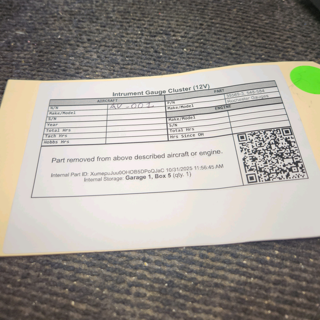 Used aircraft parts for sale, 548-584 Rochester Gauges Piper PA34-220T Intrument Gauge Cluster (12V)