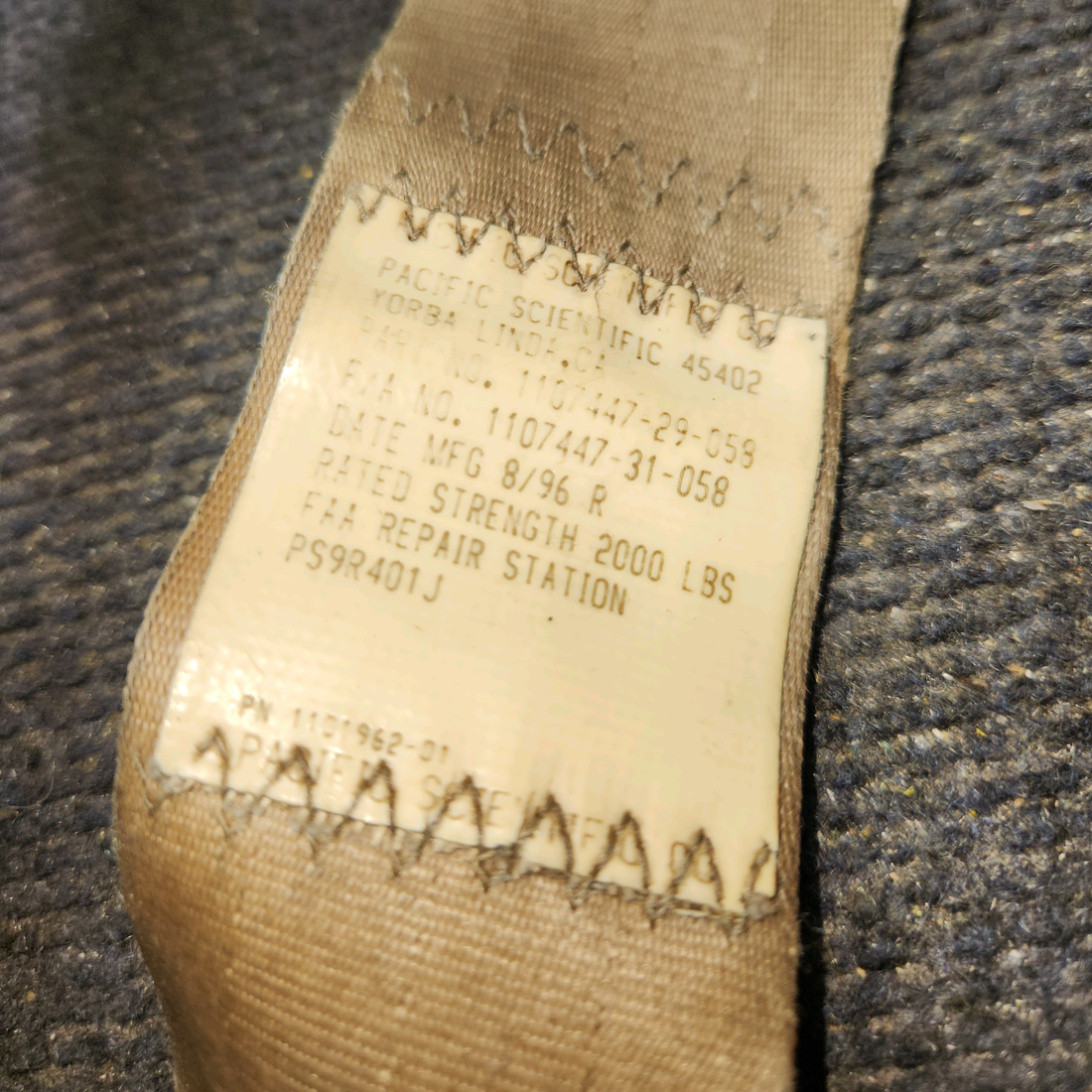 Used aircraft parts for sale, 1107447-01 Pacific Scientific 1107447-31 Piper PA28-161 Shoulder Harness Reel Assembly (Brown)