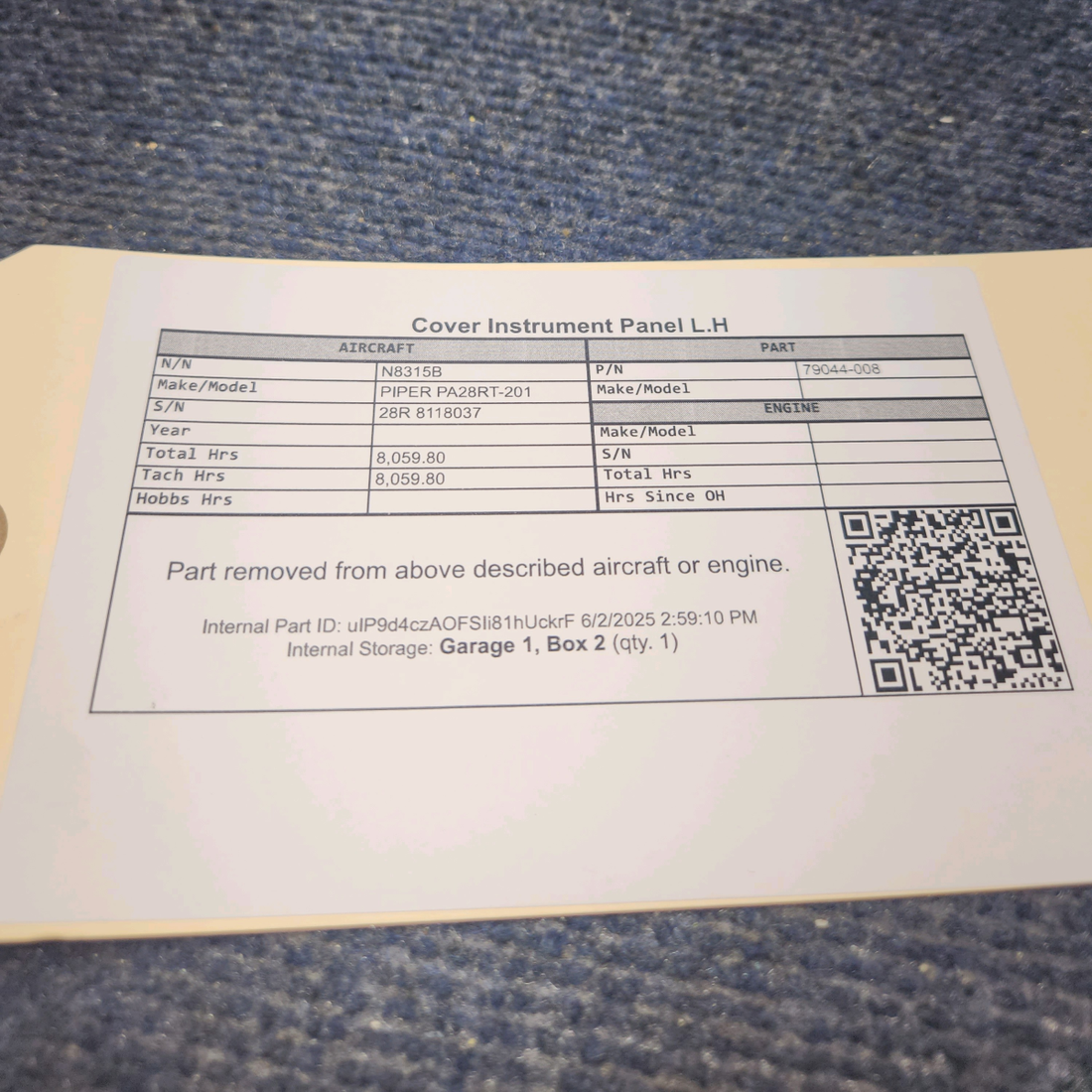 Used aircraft parts for sale, 79044-008 PIPER PA28RT-201 Cover Instrument Panel L.H