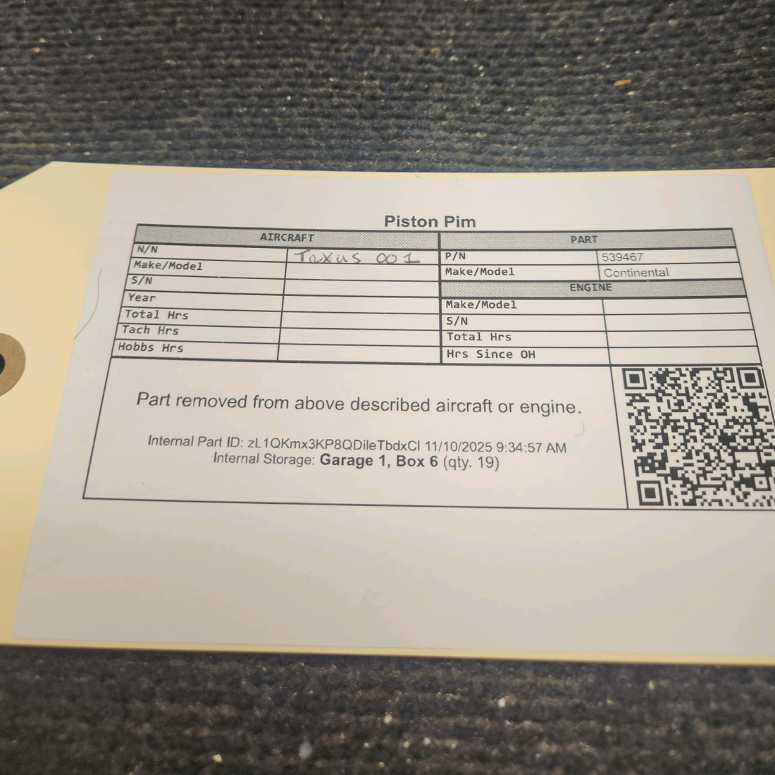 Used aircraft parts for sale, 539467 Continental Piston Pin