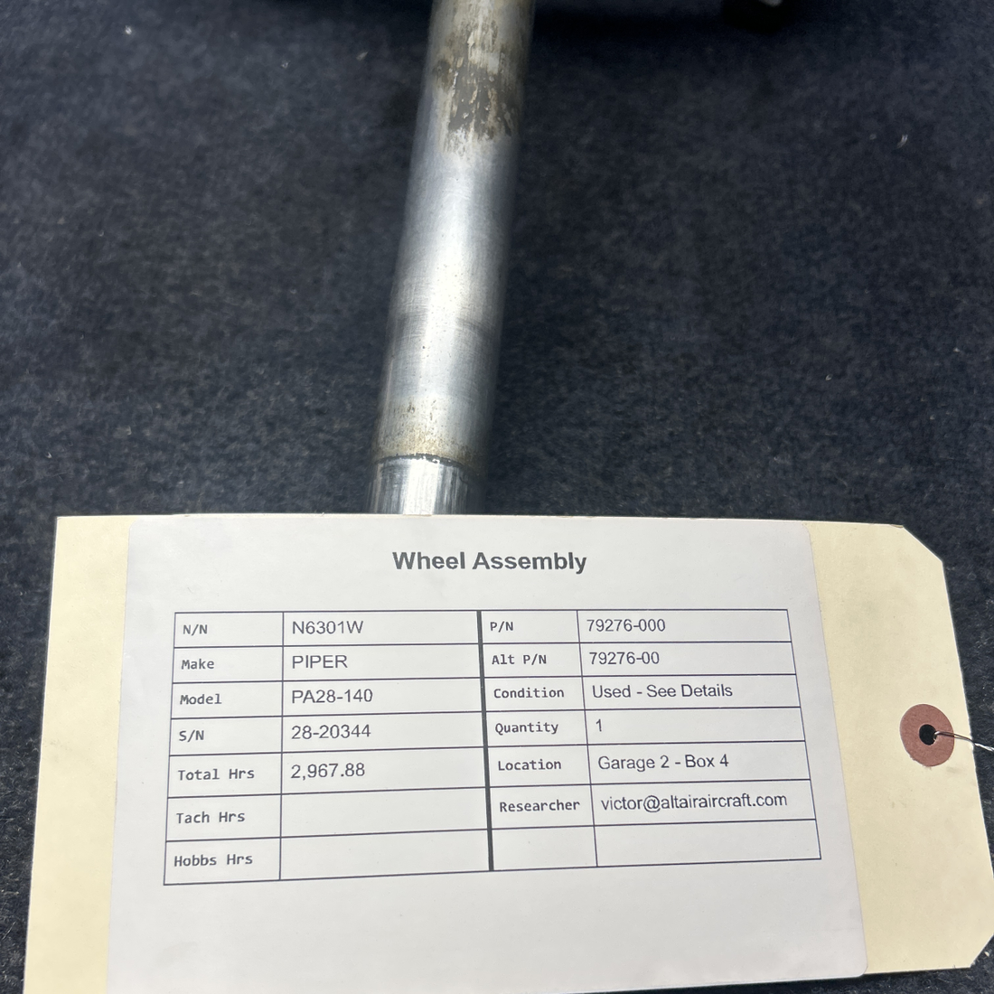 Used aircraft parts for sale, 79276-000 PIPER PA28-140 WHEEL ASSEMBLY
