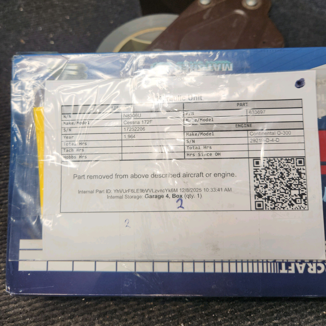 Used aircraft parts for sale, 633697 Continental O-300D Cessna 172F Hydraulic Unit