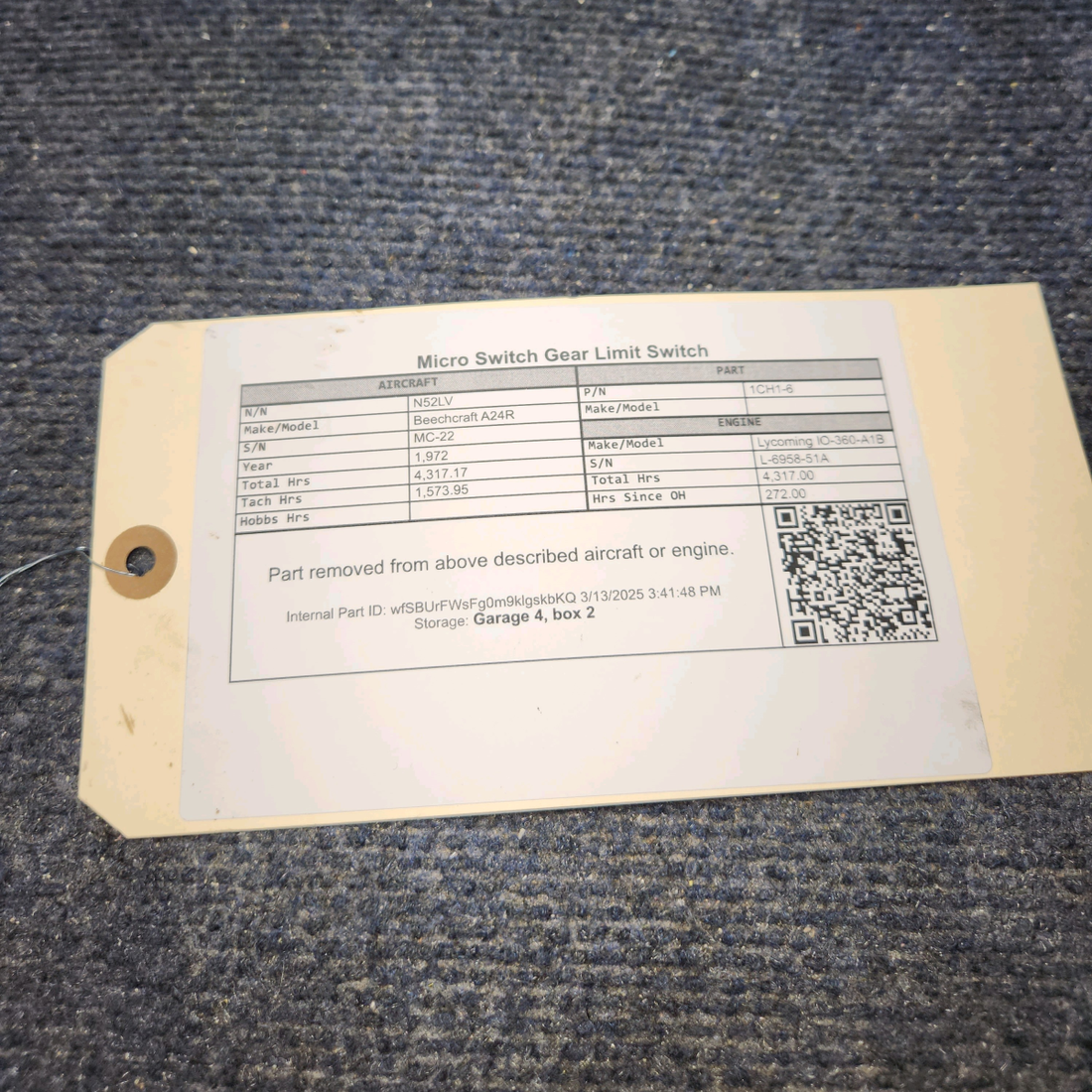 Used aircraft parts for sale, 1CH1-6 Beechcraft A24R Micro Switch Gear Limit Switch