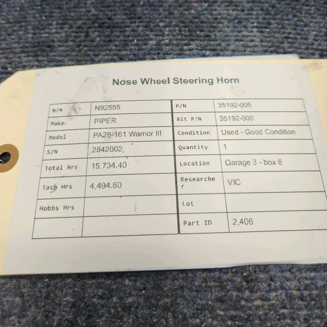 Used aircraft parts for sale, 35192-005 PIPER PA28-161 Warrior III NOSE WHEEL STEERING HORN