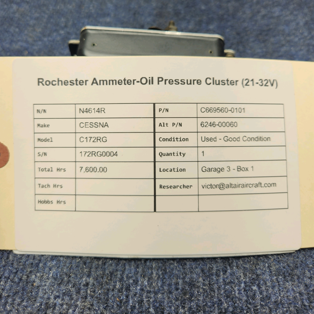 Used aircraft parts for sale, C669560-0101 Rochester CESSNA C172RG AMMETER-OIL PRESSURE CLUSTER (21-32V)