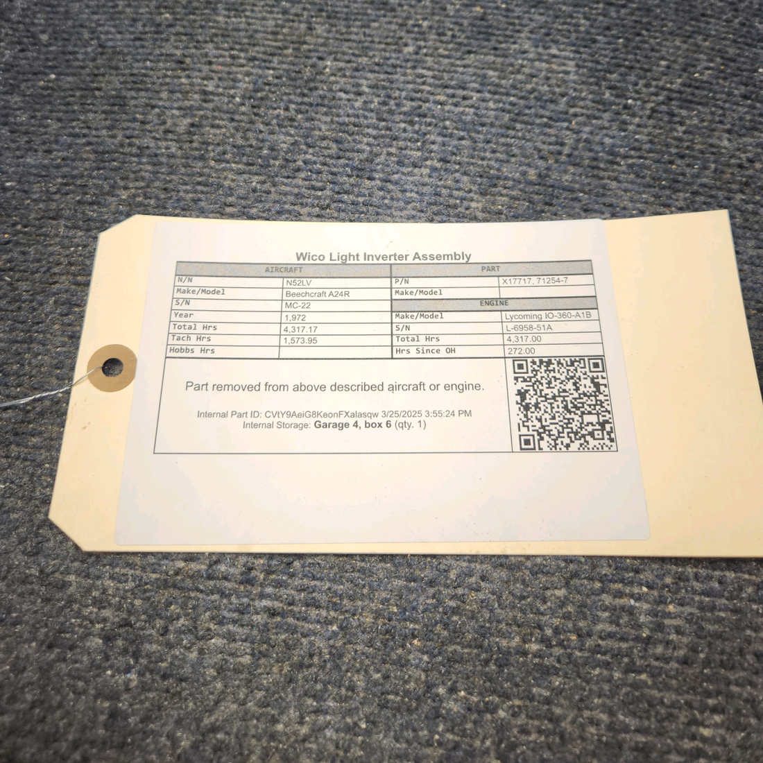 Used aircraft parts for sale, X17717 Beechcraft A24R Wico Light Inverter Assembly