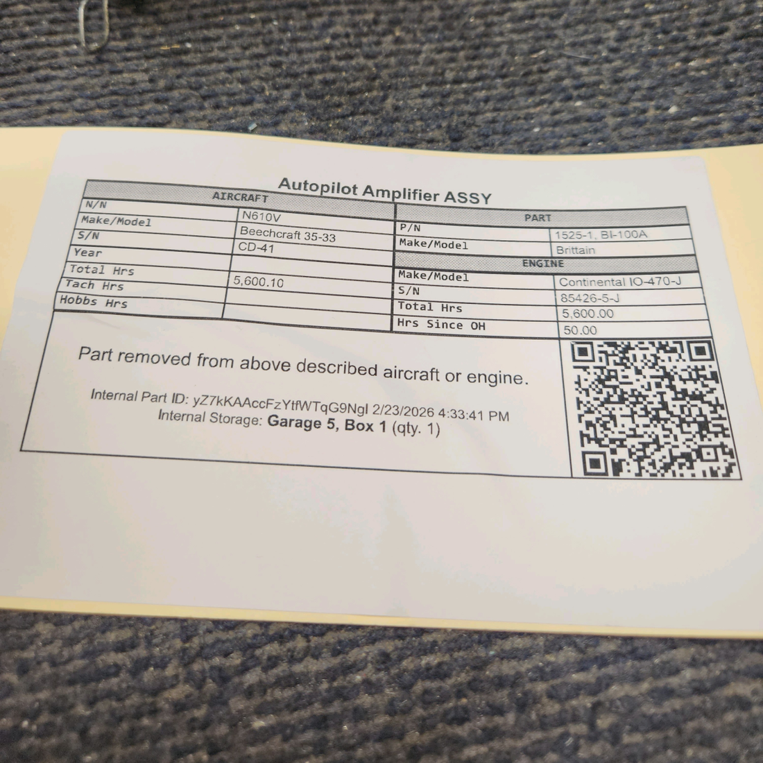 Used aircraft parts for sale, 1525-1 Brittain Beechcraft 35-33 Autopilot Amplifier 12V