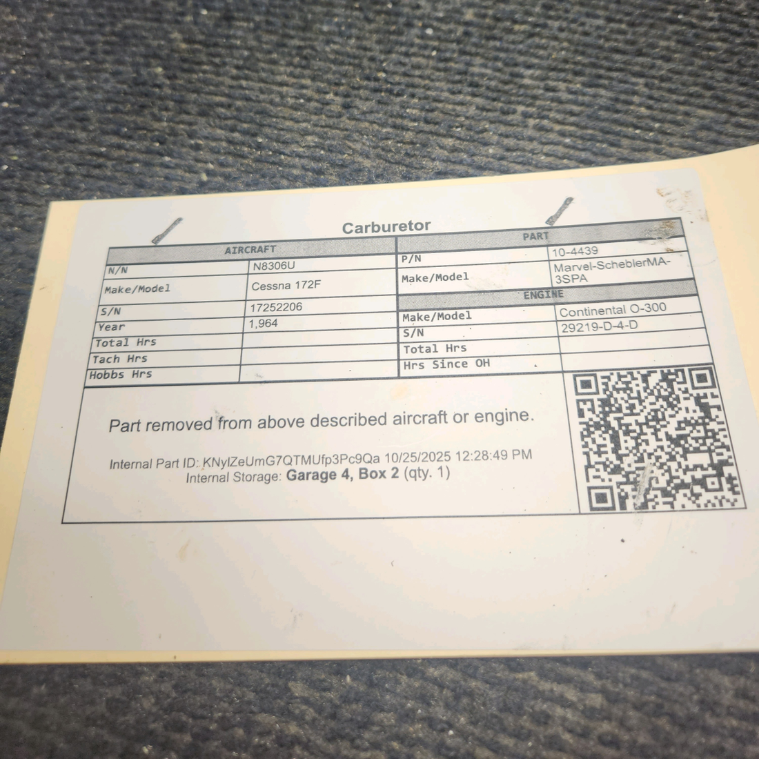 Used aircraft parts for sale, 10-4439 Marvel-Schebler MA-3SPA Cessna 172F Carburetor