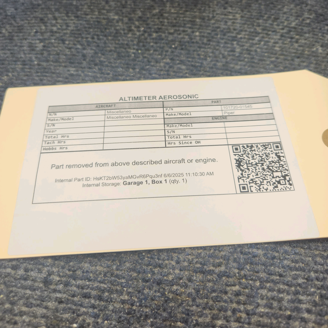 Used aircraft parts for sale, 101720-01545 Aerosonic Corp Piper PA28-161 Altimeter