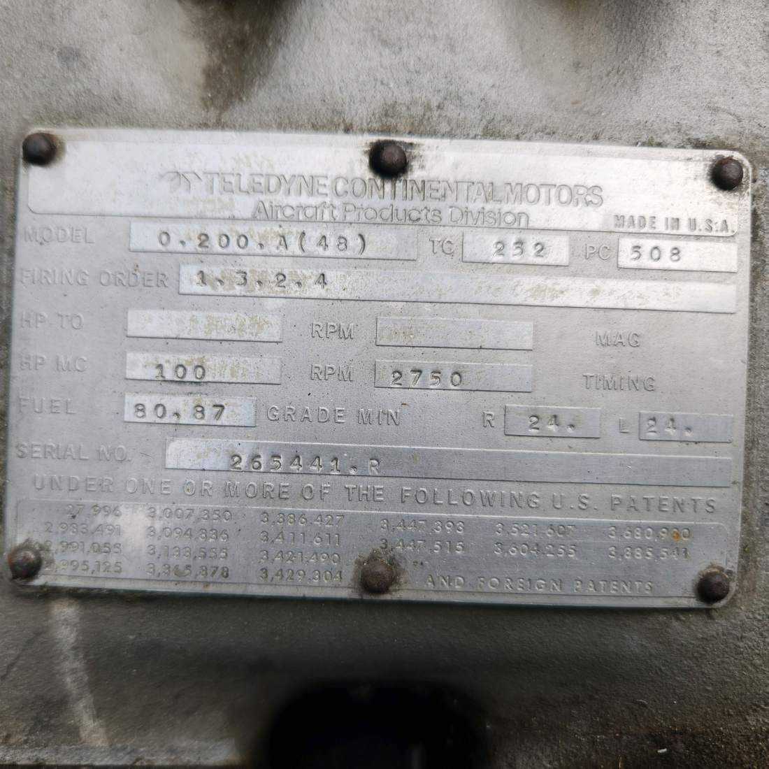 Used aircraft parts for sale, O-200-A TCM Continental O-200-A cessna 150G Aircraft Engine "Prop Strick"