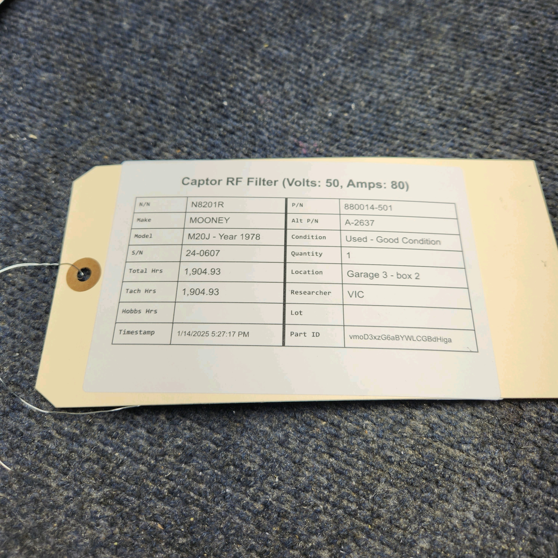 Used aircraft parts for sale, 880014-501 MOONEY M20J CAPTOR RF FILTER (VOLTS: 50, AMPS: 80)