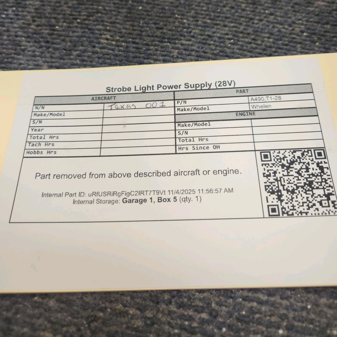 Used aircraft parts for sale, A490,T1-28 Whelen Strobe Light Power Supply (28V)