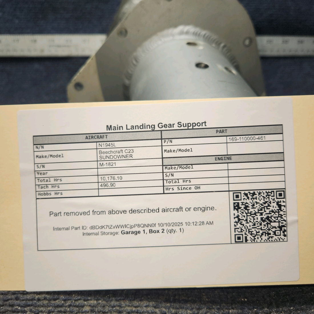 Used aircraft parts for sale, 169-110000-461 Beechcraft C23 SUNDOWNER Main Landing Gear Support