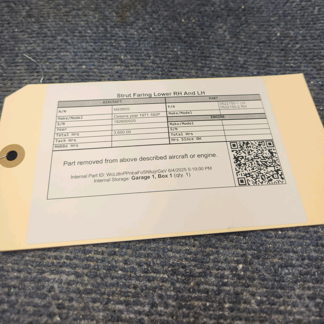 Used aircraft parts for sale, 0522150-1, 0522150-2 Cessna 182P Strut Faring Lower RH And LH Sold As a Set