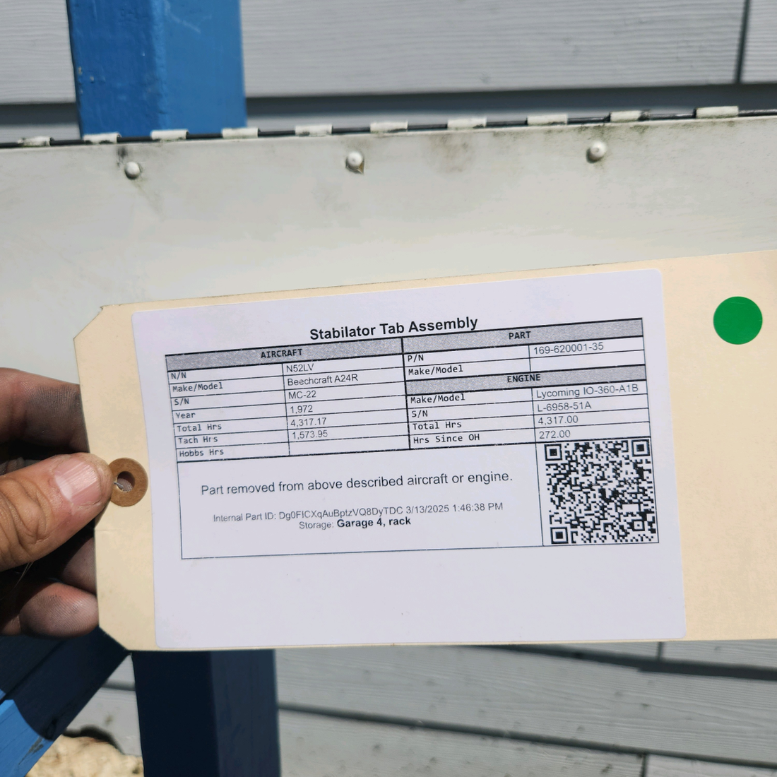 Used aircraft parts for sale, 169-620001-35 Beechcraft A24R Stabilator Tab Assembly