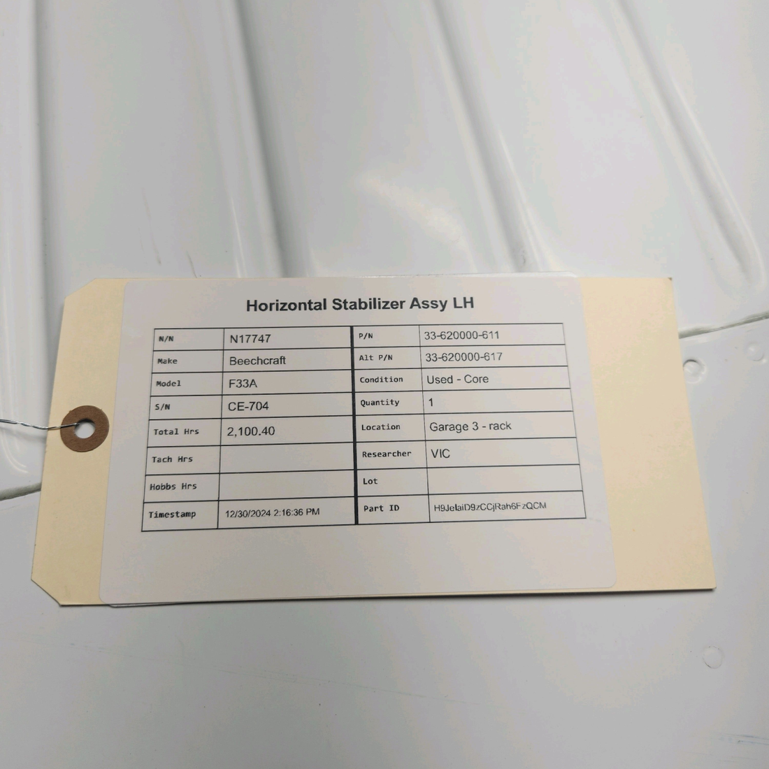 Used aircraft parts for sale, 33-620000-611 Beechcraft F33A HORIZONTAL STABILIZER ASSY LH